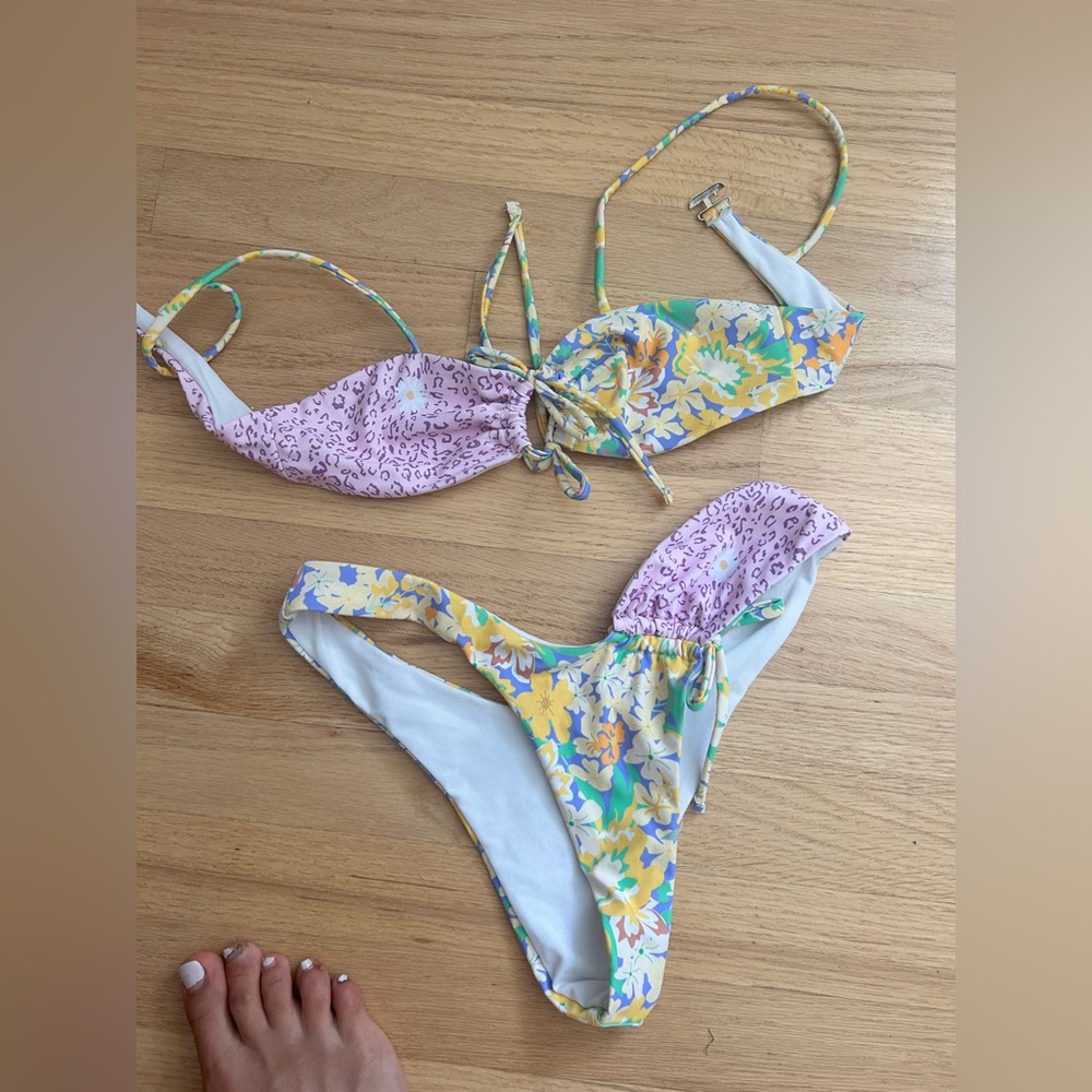 Floral and Leopard Print Bikini Set